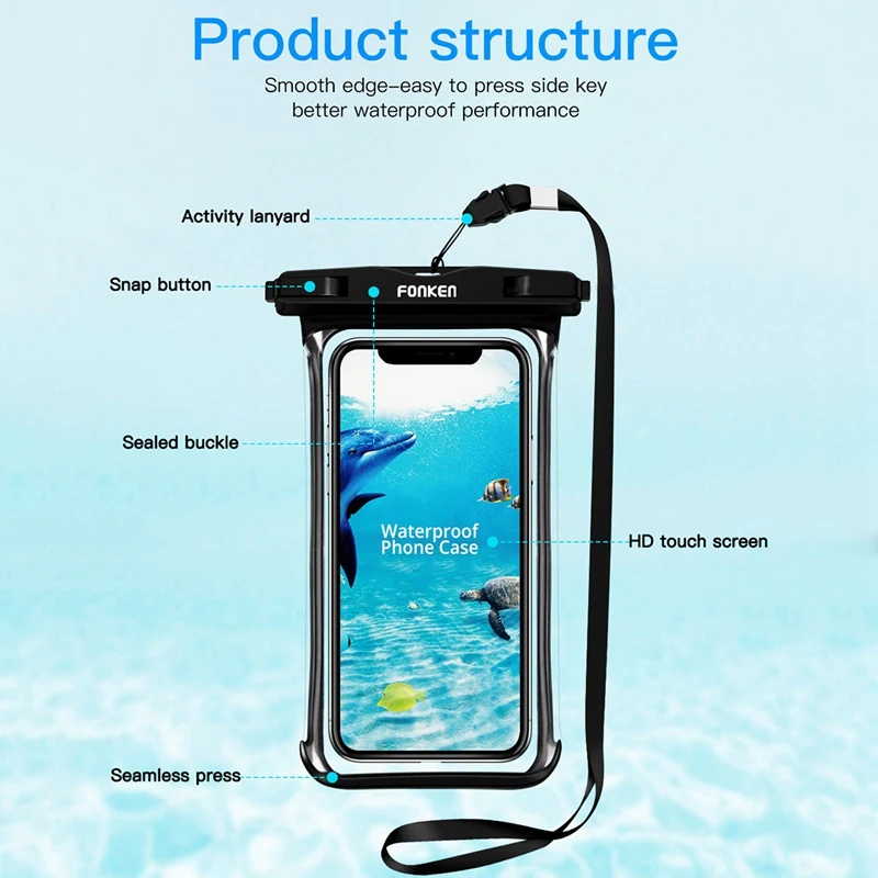 2X FONKEN Full View Waterproof Case For Phone Underwater Snow Rainforest Bag Swimming Pouch Big Mobile Phone Covers