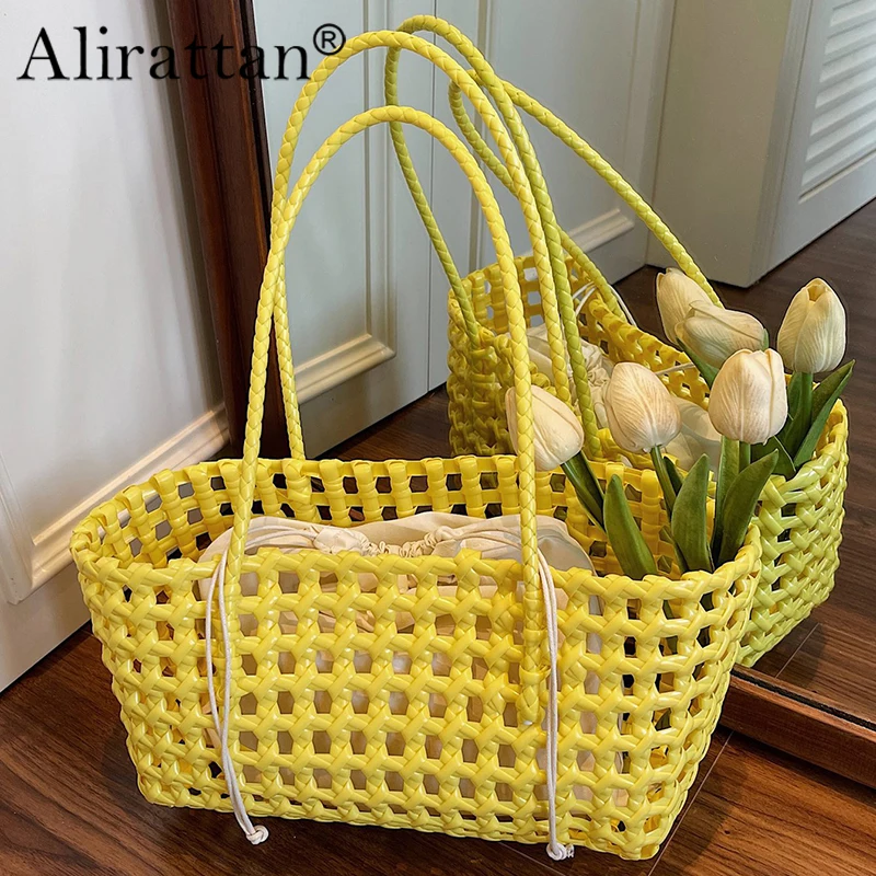 

Пляжная сумка Alirattan 2026: Новая ажурная плетеная сумка для летнего отдыха на море, корзина для покупок, сумка через плечо