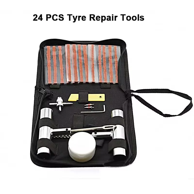 Comprehensive Auto and Bike Tire Repair Set with 24/46/62 Components, Featuring Plug Tools and Stud Installation Accessories
