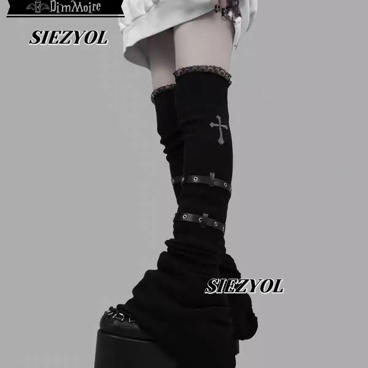 Black Gray Leg Cover Subculture Dark Girl Punk Thigh High Socks Sweet Cool Y2k Versatile Belt Decorative Harajuku Leg Warmers