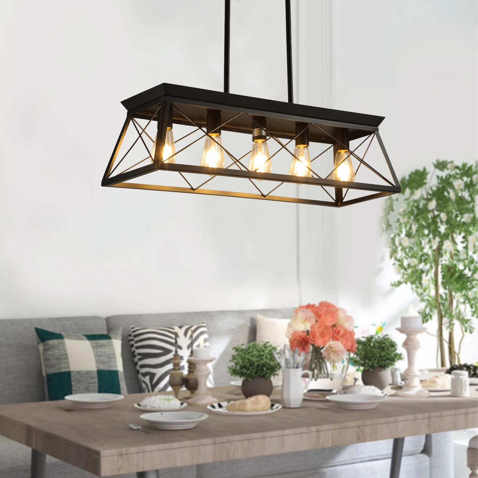 

5-Light Farmhouse Chandeliers for Dining Room, Metal Rustic,Adjustable Height Pendant Light (No Bulbs)