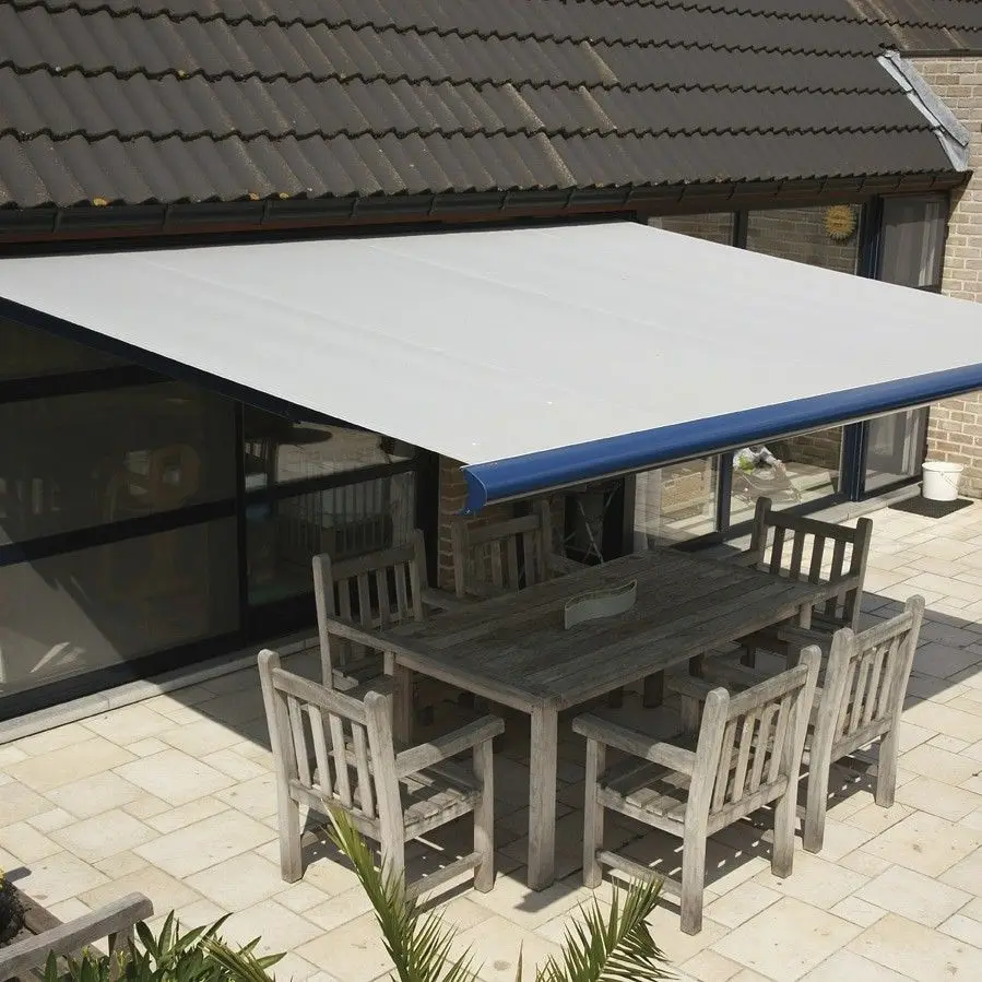 

Outdoor Aluminum Folding Arms Awning Sun Shade Full Cassette Awning with LED Light Wall-mounted Motorized Remote Control Awning