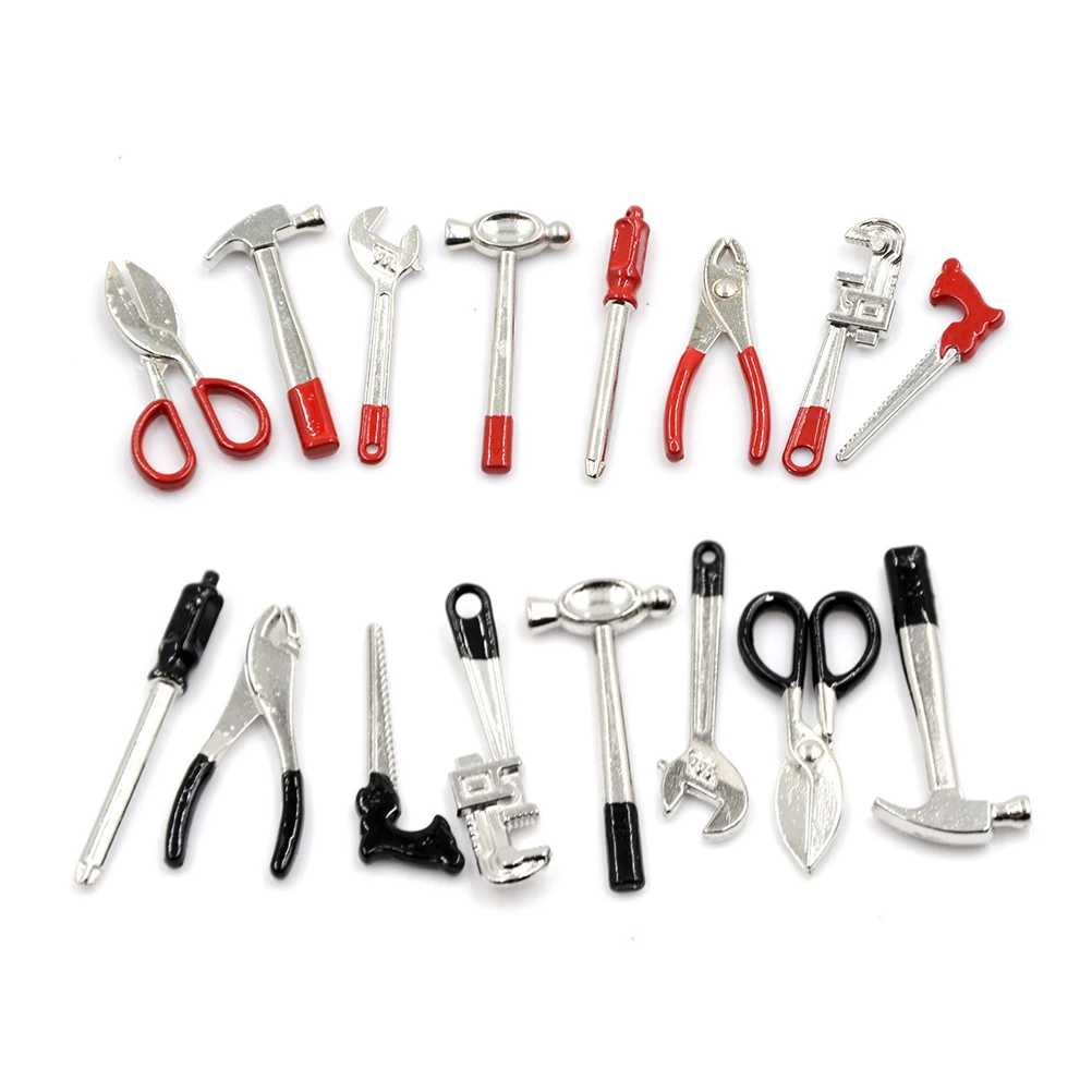 8pcs 1:12 Scale Miniature Metal Hand Tools Set Dolls House Accessories