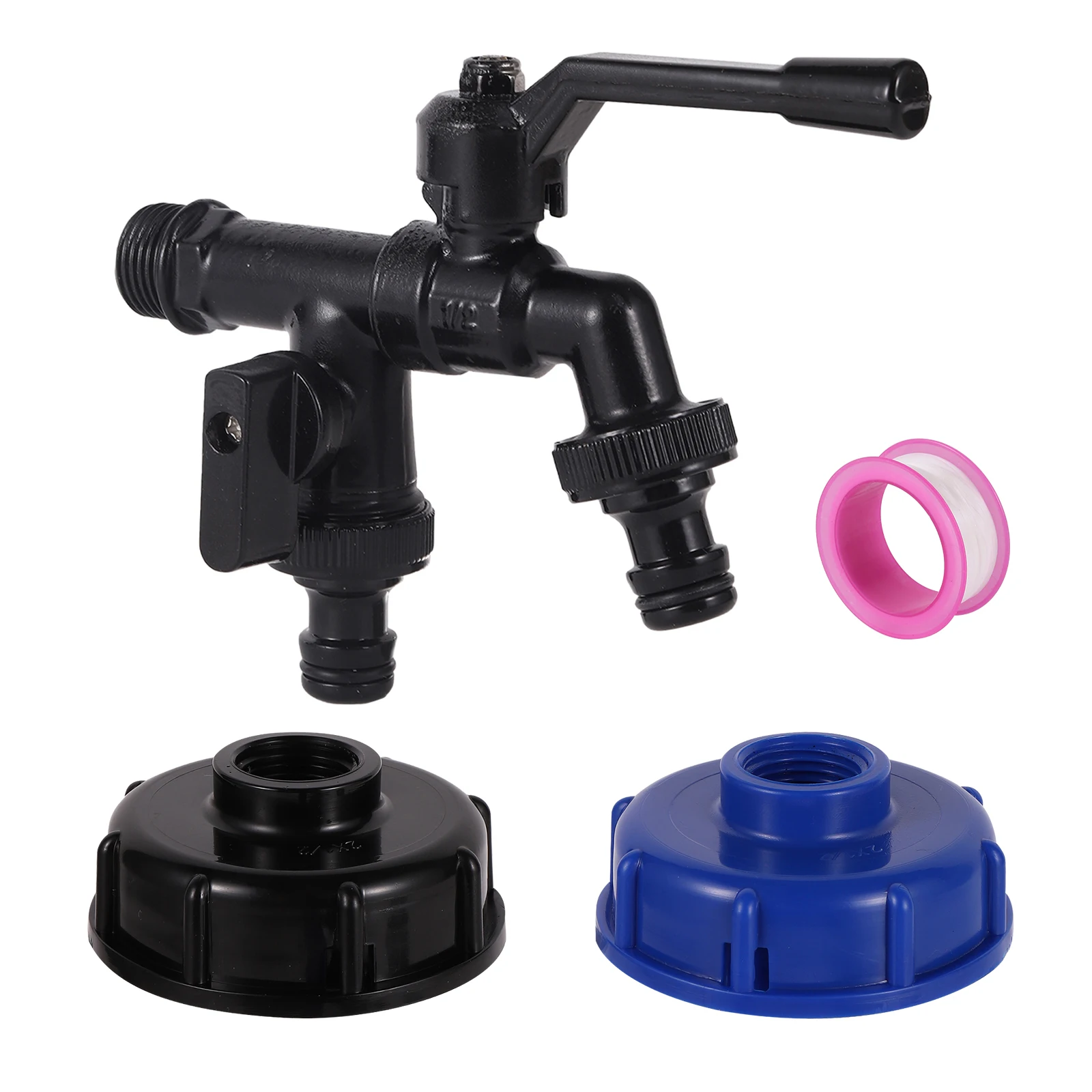Black Brass Faucet Dual Control 2 Outlet Water Tap IBC Tank Discharge Adapter Replacement Valve Irrigation Water Controller