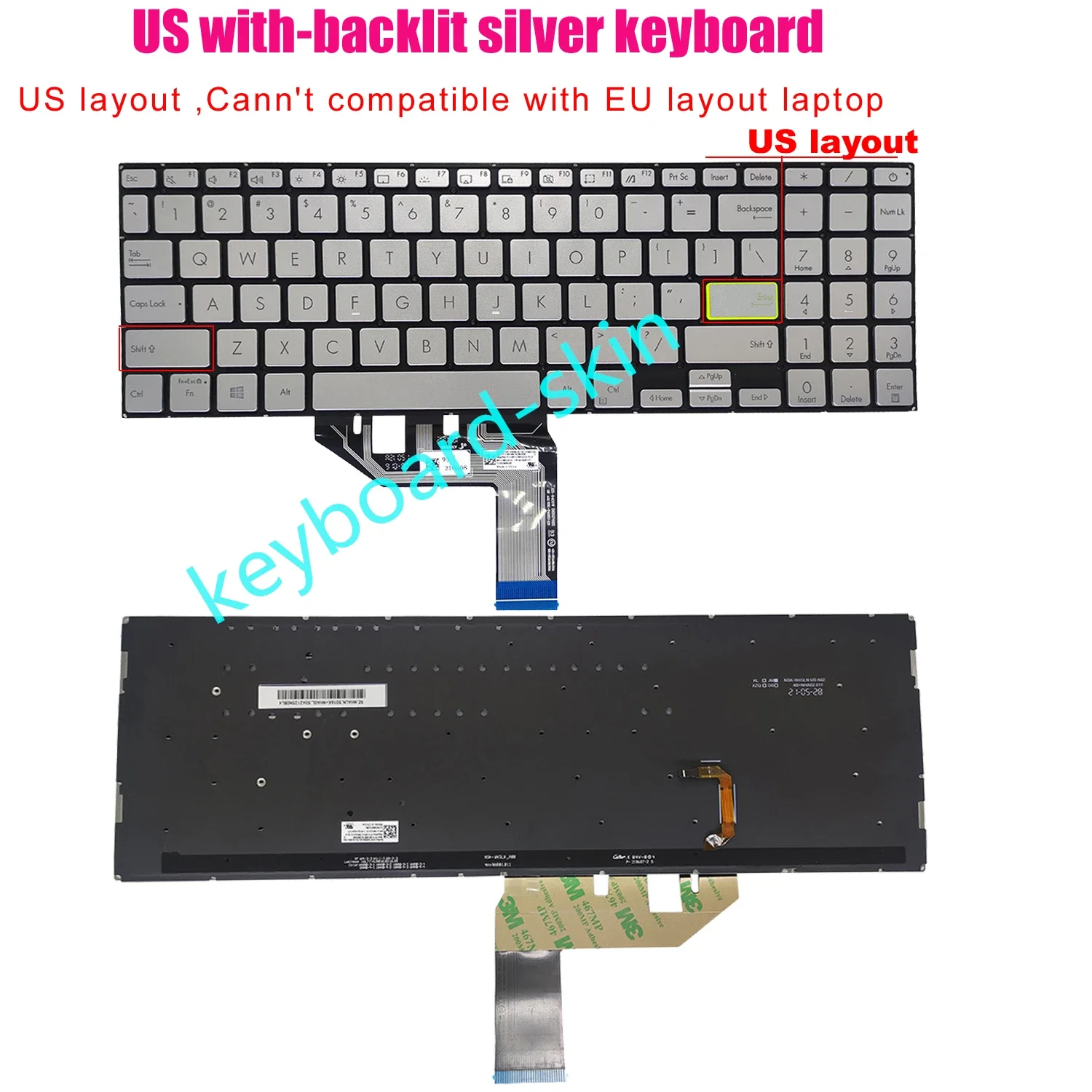 

New Silver US backlit Keyboard for ASUS VivoBook X513 X513E E510 E510M E510MA L510 L510M M513 M513 M513I K513 K513M F513 S513