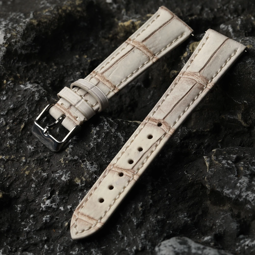 Handgefertigtes weißes Himalaya-Krokodillederarmband, 18, 19, 20, 22 mm, Retro-Schnellarmband, weiches Luxus-Armband aus echtem Leder