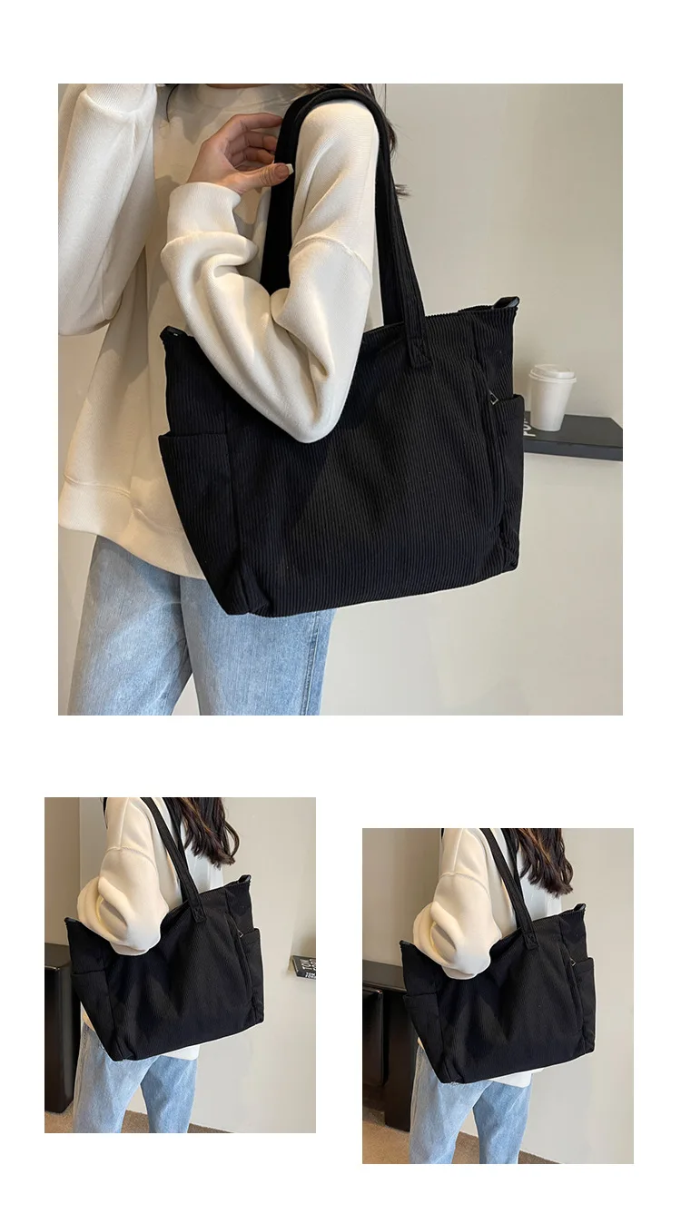 Neue Damen-Umhängetasche aus Cord, große Kapazität, Pendler-Tasche für Arbeit, Uni, tägliche Nutzung, Handtasche, Umhängetasche – Detail 9