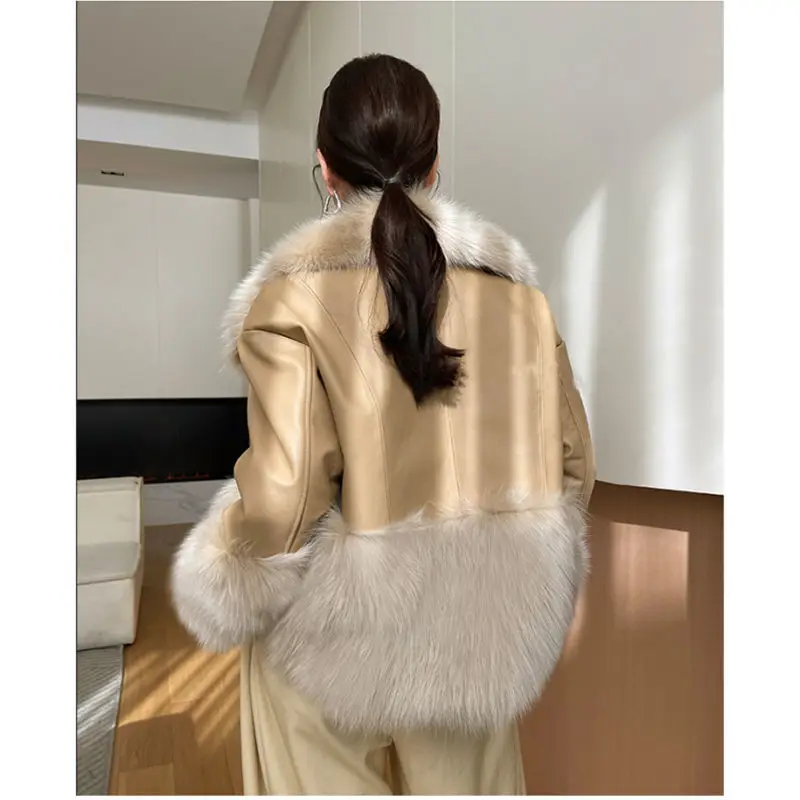 2022 Winter Women\'s Luxury Faux Fur Jacket Korean Lady Graceful Loose Warm Thick PU Leather Coats Personality Outerwear Female