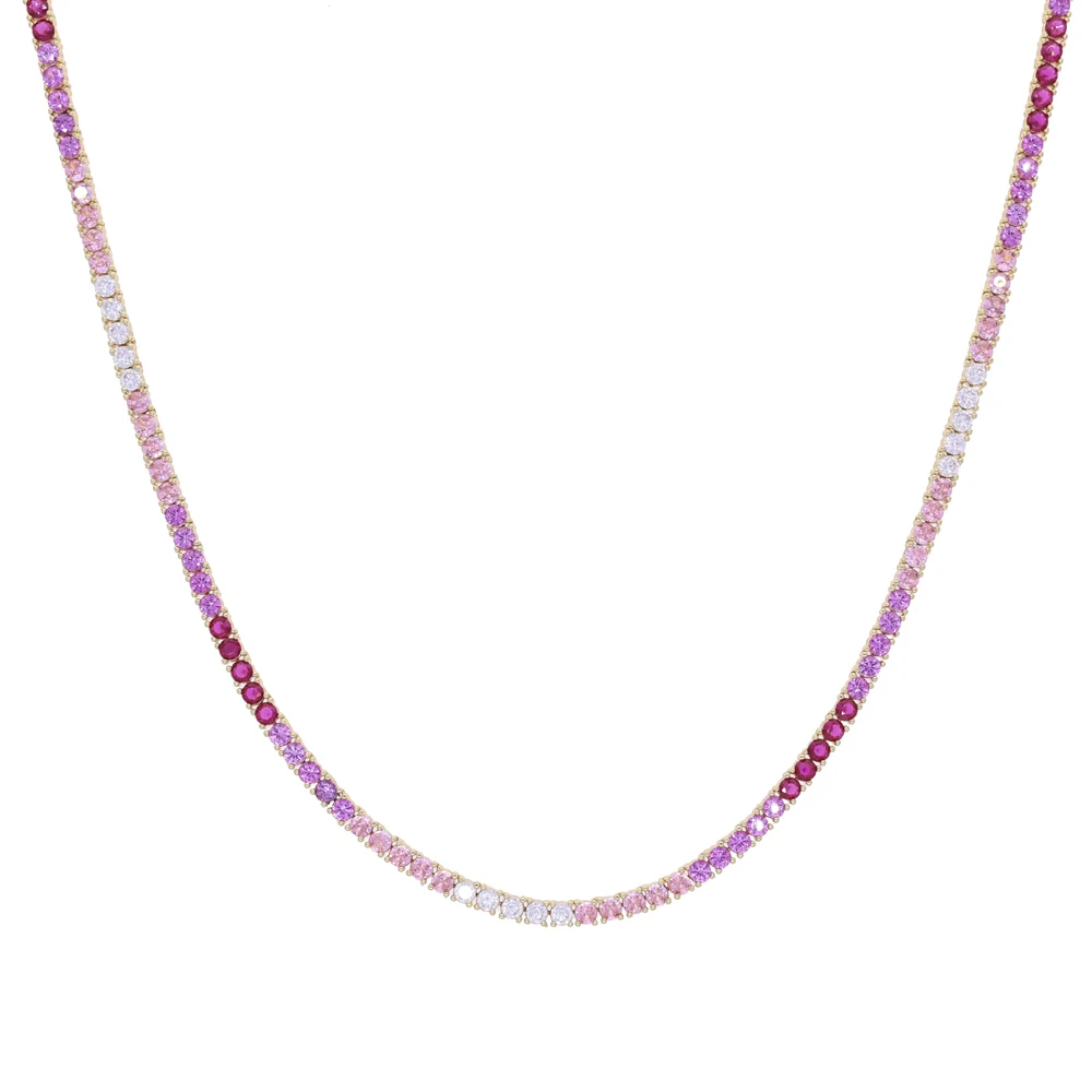 Colorful Pink Color CZ Cubic Zirconia Tennis Chain Choker Necklace Bracelet Women Fashion Beautiful Jewelry