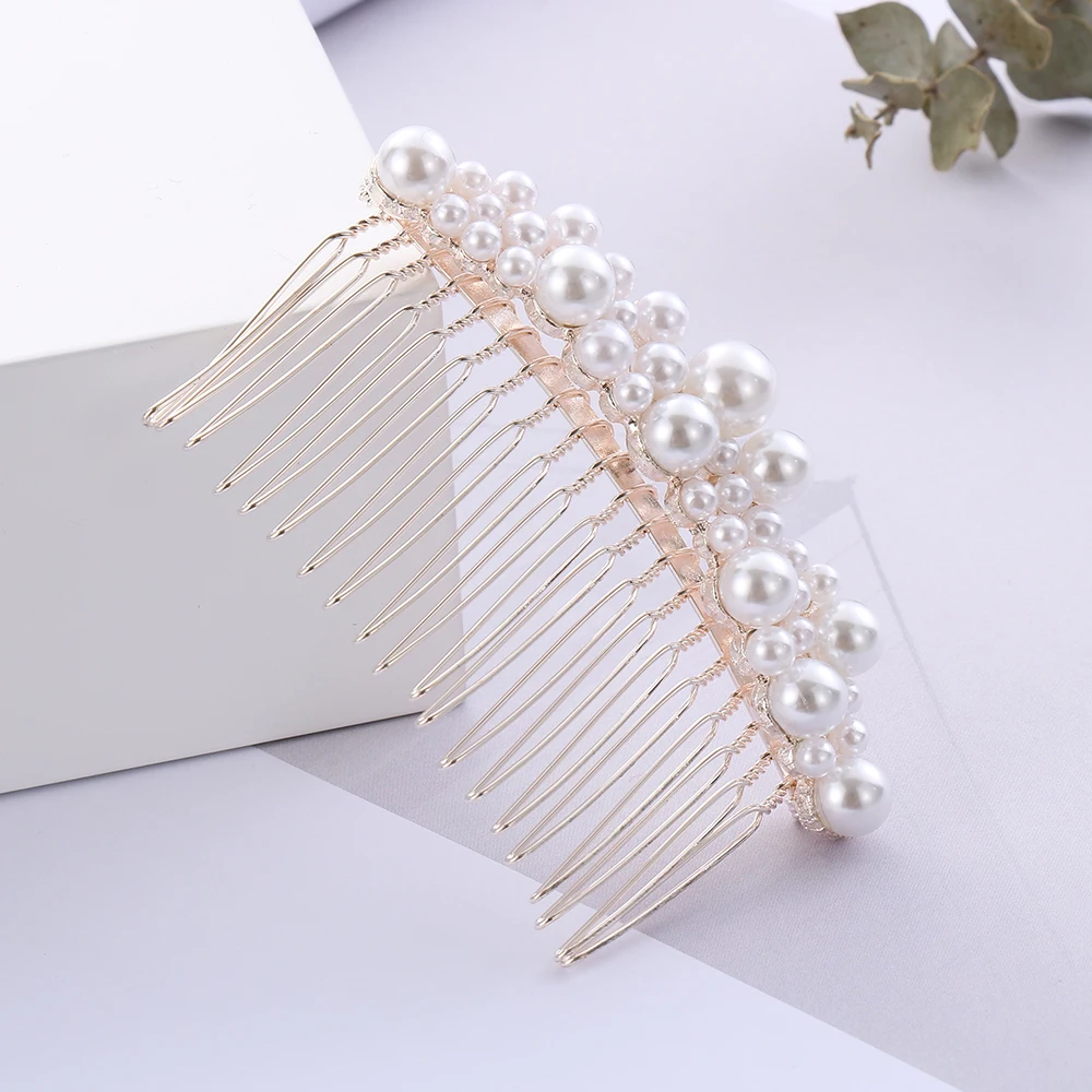 1Pc Fashion Women Pearl Hair Combs Wedding Hair Accessories Hair Pin Rhinestone Tiara Bridal Clips Bride Hair Ornaments