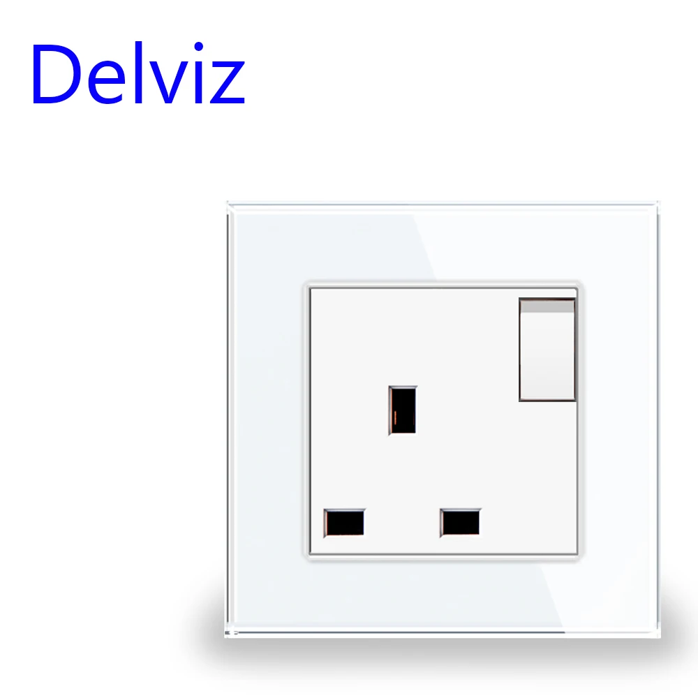 Delviz 13A UK Standard Power Socket, No logo Tempered glass Panel, AC 110V-250V, Electric plug Wall Outlet with switch control