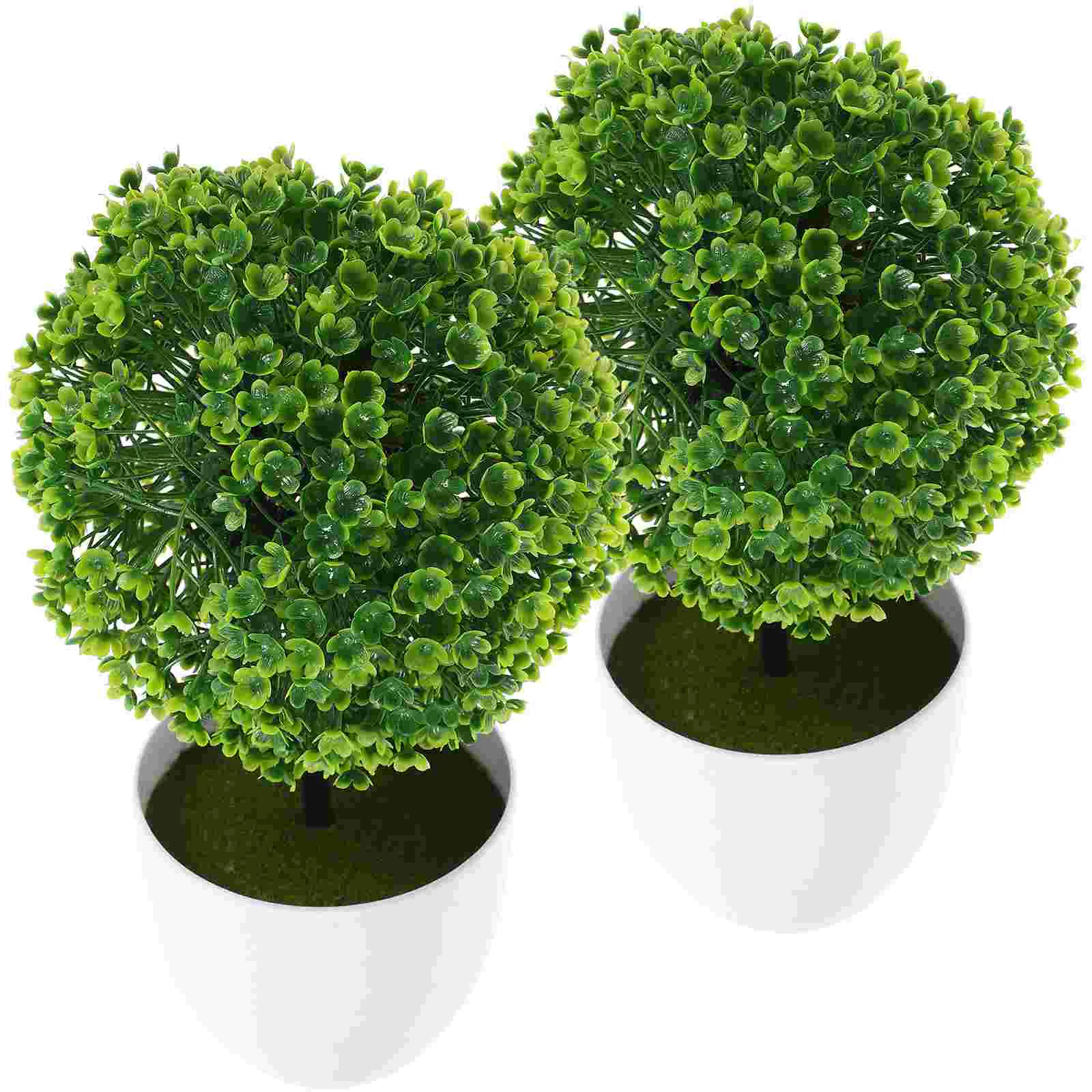 

2 Pcs Artificial Boxwood Topiary Tree Indoor Plant Small Plants for Decoration Flowerpot Office Outdoor