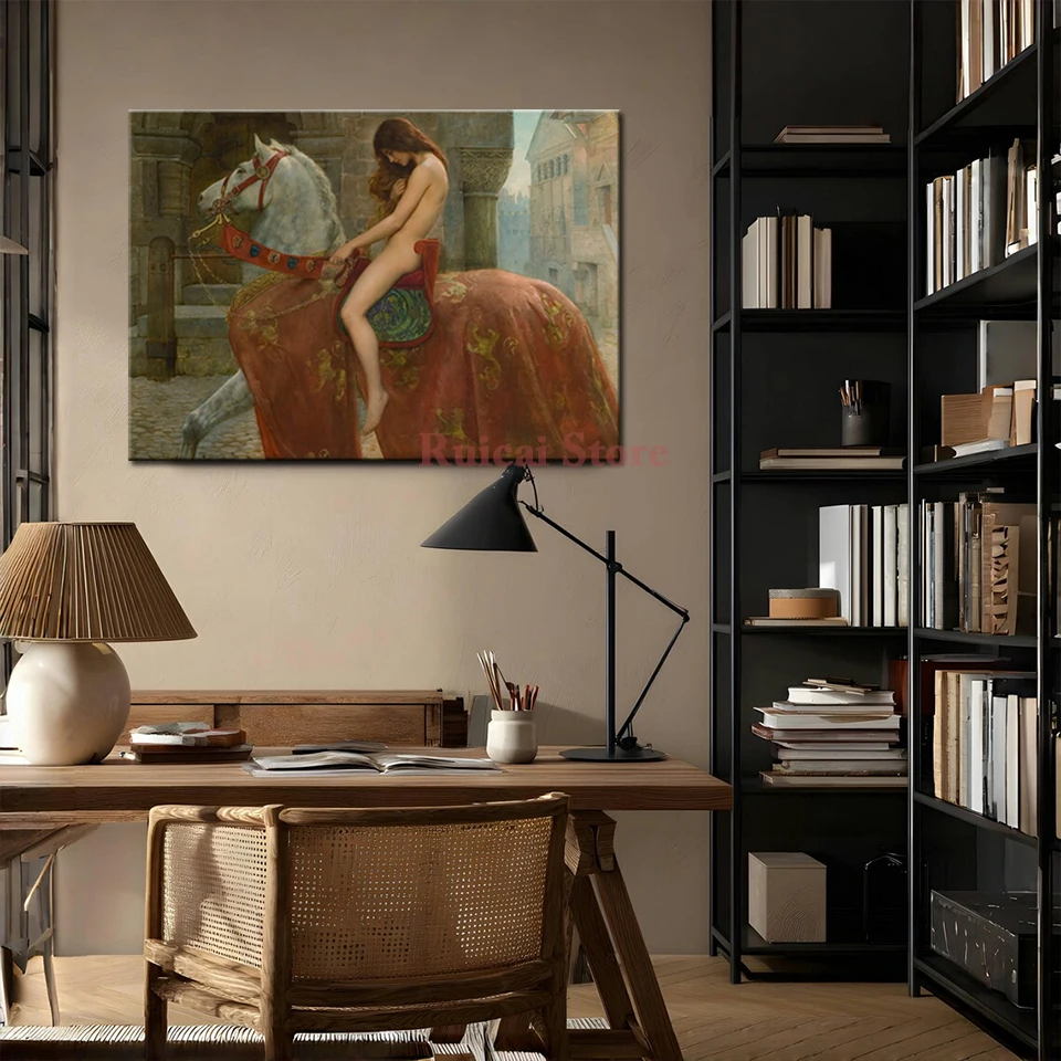 Póster de John Collier "Lady Godiva", pintura artística en lienzo, obra de arte famosa, imagen, arte de pared, decoración del hogar