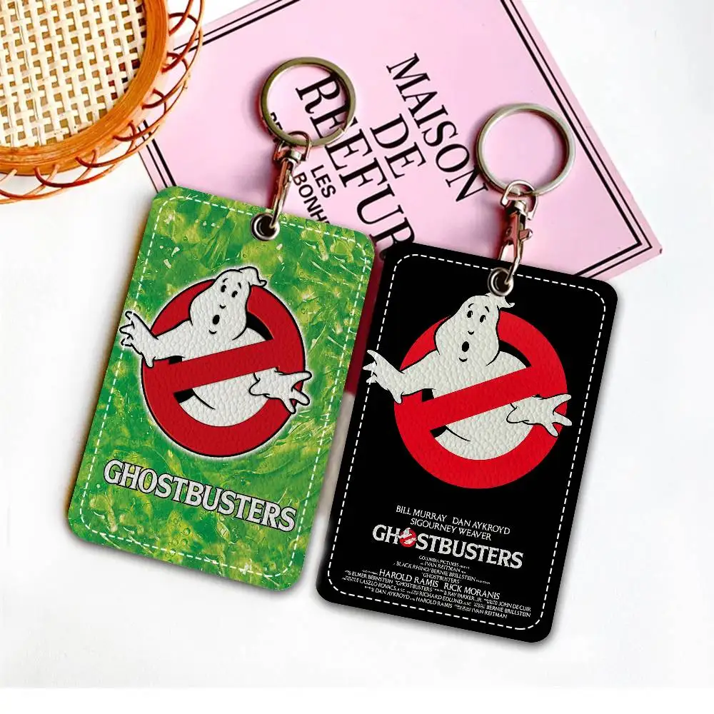 G-Ghostbusters Movie 1Pc PU Leather Card Holder Keychain Key Ring Door Lock Access Tags ID Card Case Keychain Card