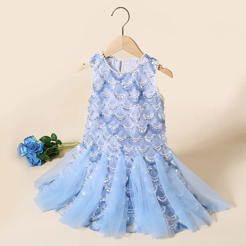 little girl princess dress baby girl sleeveless fish scale summer fashion vest dress children role-playing dress Baby Clothing