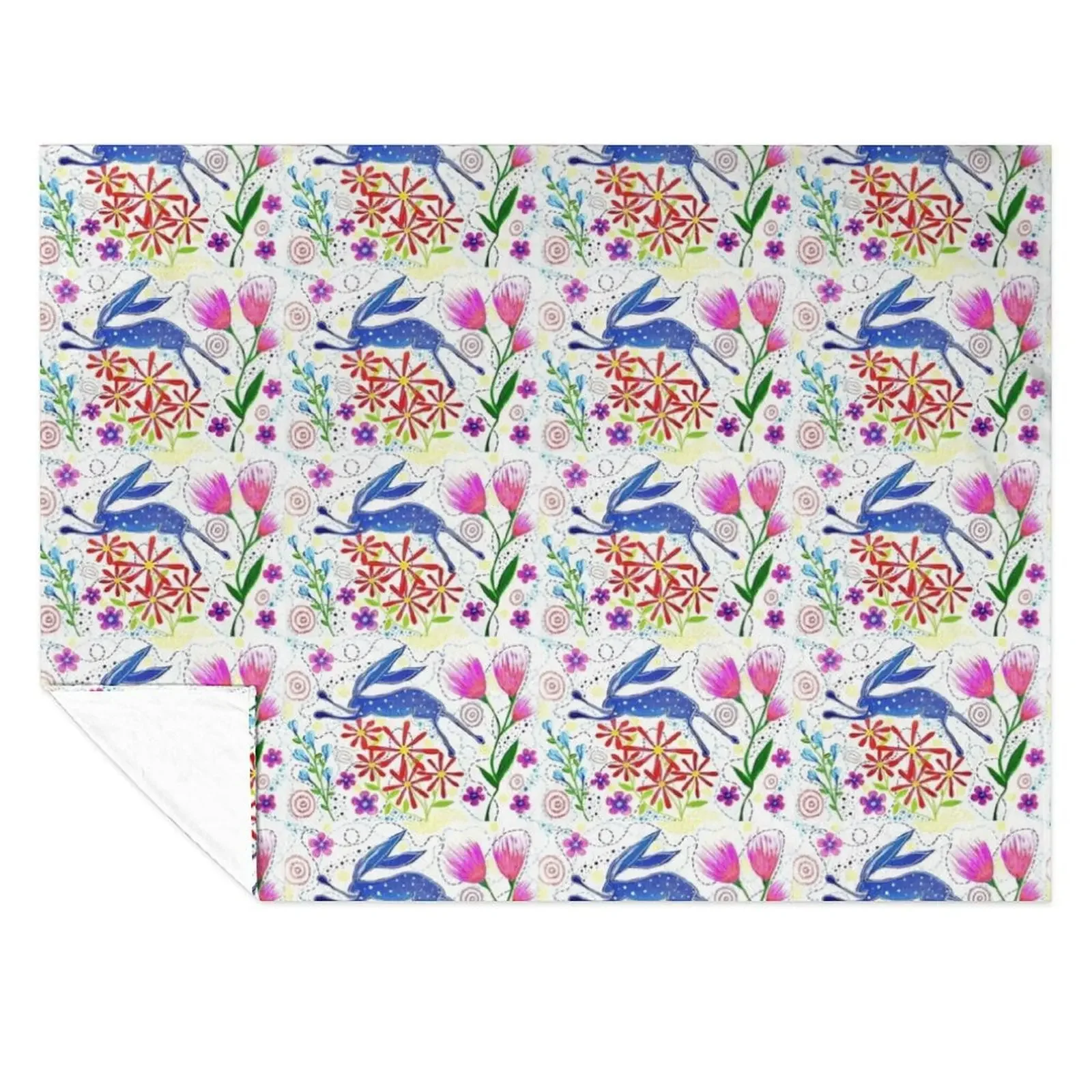 

Blue Rabbit with Flowers Throw Blanket Stuffeds For Sofa Thin Heavy Soft Beds Blankets
