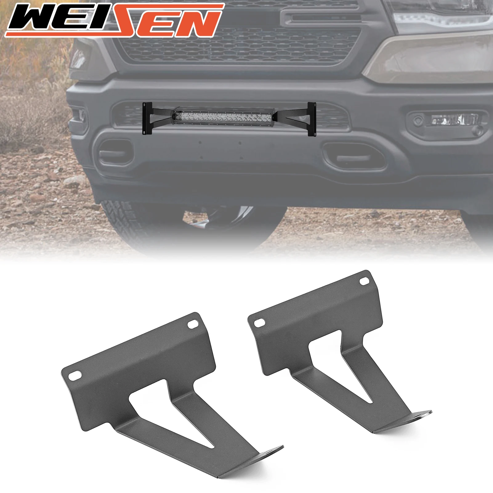 For 2019+ 5th Gne Dodge RAM 1500 2WD 4WD Front Hidden Bumper Behind Grille Lower Bumper 22'' LED Light Bar Mount Brackets