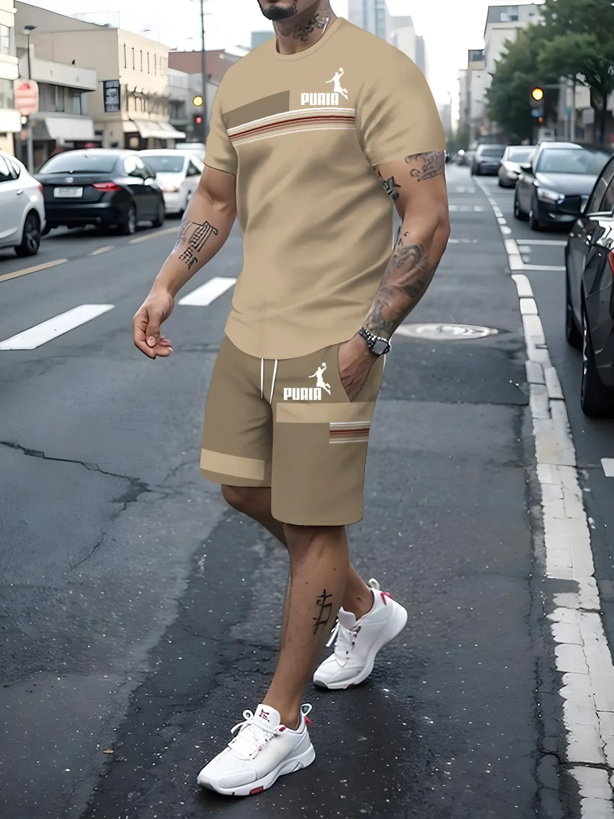 Conjunto de camiseta e shorts estampados em 3D masculino, roupas esportivas casuais, confortável e respirável, moda verão