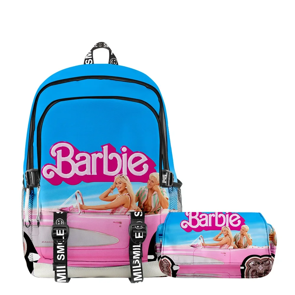 MINISO New Barbie Peripheral Movie School Bag Layer Pencil Case for Primary and Secondary School Students Two-piece Set