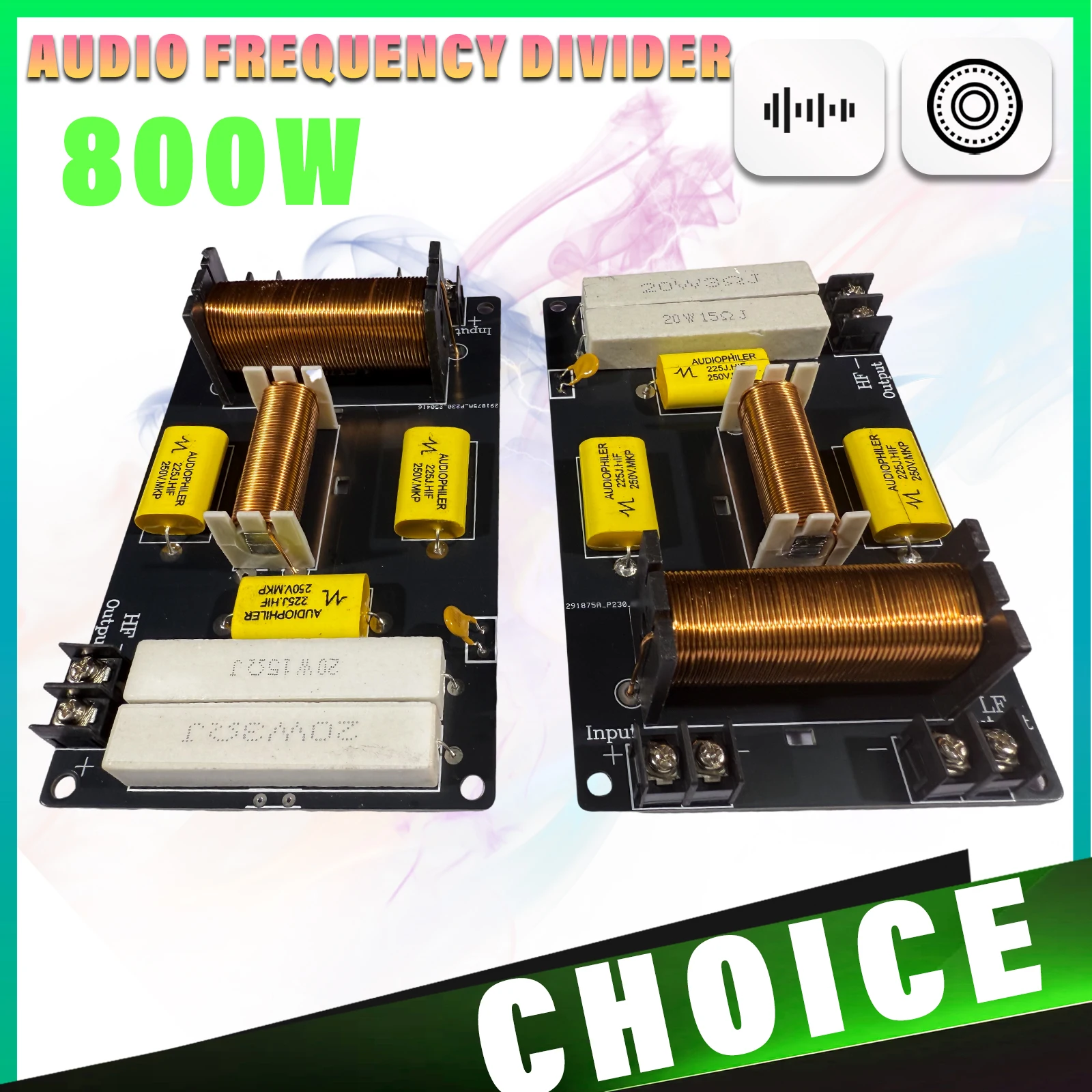 Audio Frequency Divider 800W 2-Way Hi-Fi Crossover Filter Module Home Theater Audio Speaker Frequency Divider Adjustable