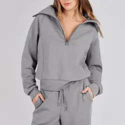 Hoodies Suit Winter Spring Solid Casual Tracksuit Women Fleece 2 Pieces Set Sports Sweatshirts Pullover Sweatpants Wholesale