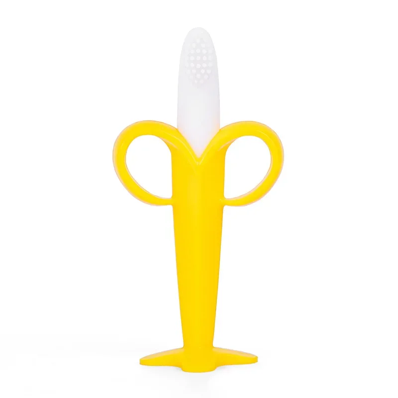 Kids Banana Shape Toothbrush Toddlers Teether Silicone Training Toothbrush BPA Free Teething Chew Baby Dental Care