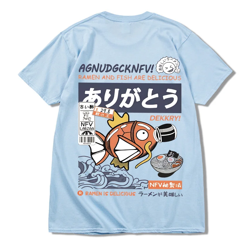 2024 Japanese fun ramen fish print hip hop men's casual comfortable cotton short sleeve T-shirt