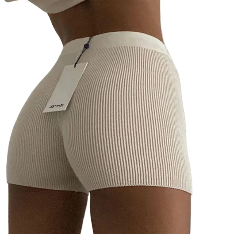 

Summer Knitted Cotton Shorts Women Casual Yoga Mini Sexy High Waist Ribber Streetwear Basic Biker High Stretched Shorts