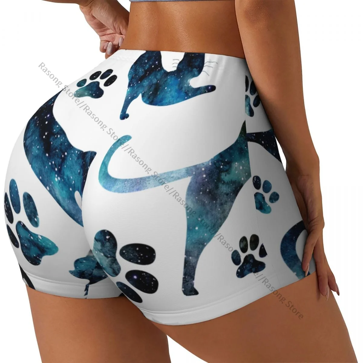 

Push Up Short Elasticity Scrunch Butt Starry Sky And Cats Running Shorts Sports Shorts Womens Clothes Gym