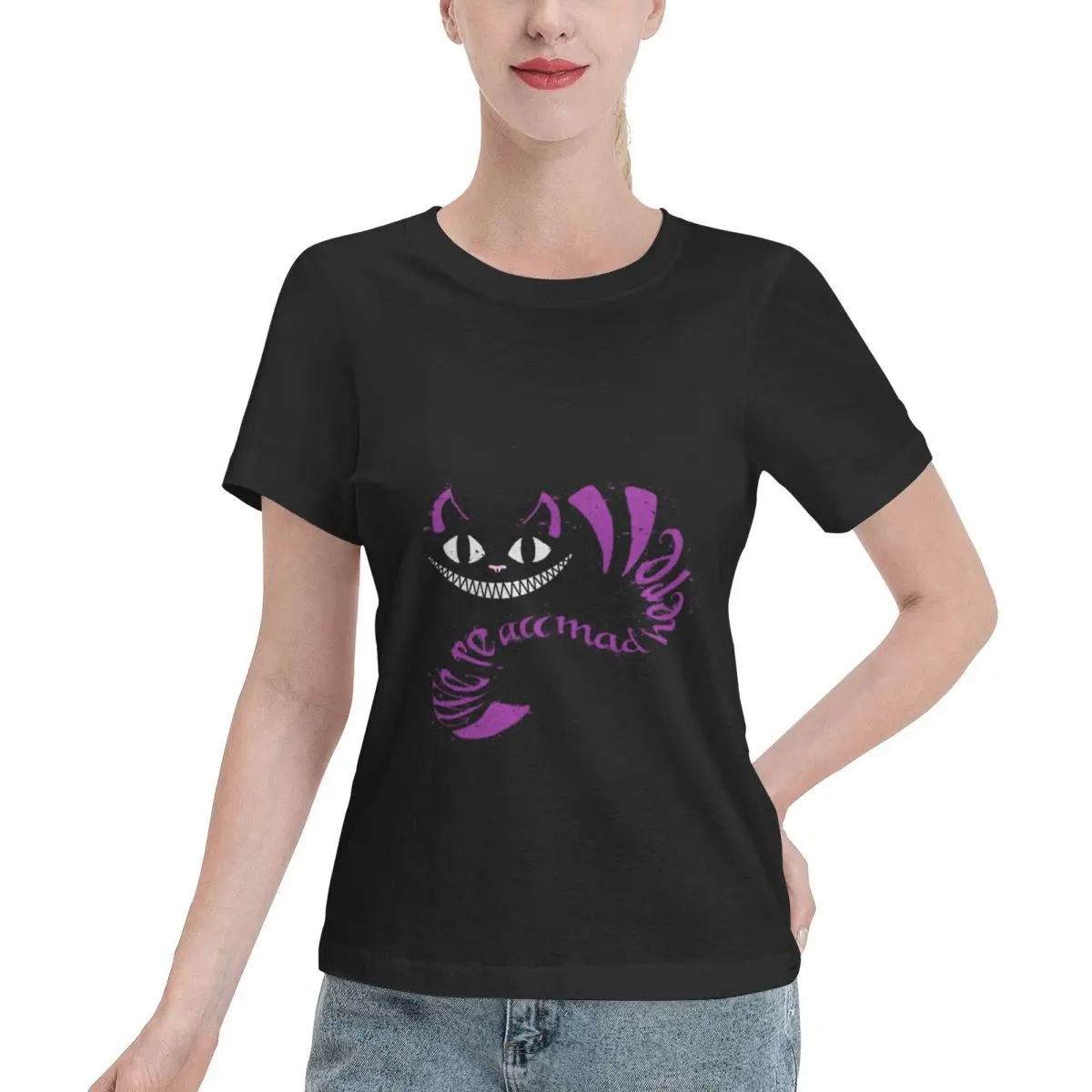 Excellent Craftsmanship We Re All Mad Here Women's T-shirt Casual Crew Neck T-Shirt
