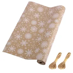 Brown kraft paper snowflake Christmas wrapping paper with paper string, wrapping paper rolls for girls boys women men