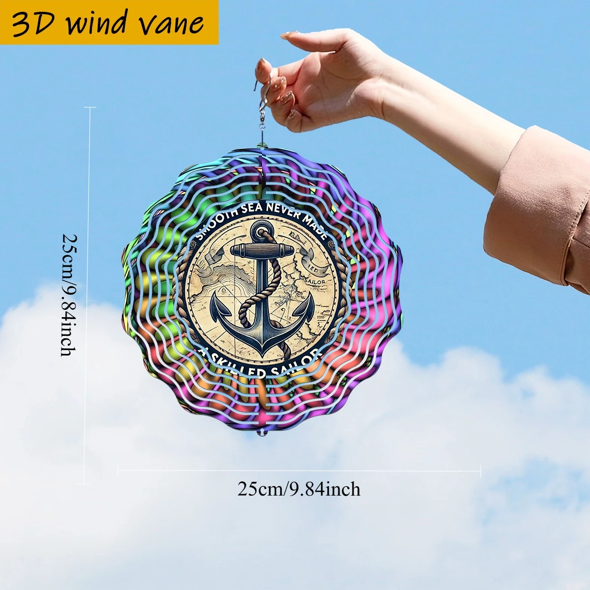 A Nautical Anchor Wind Chime with Spinning Gyroscope - Metal Kinetic Wind Spinner, Suitable for Outdoor Hanging Decoration