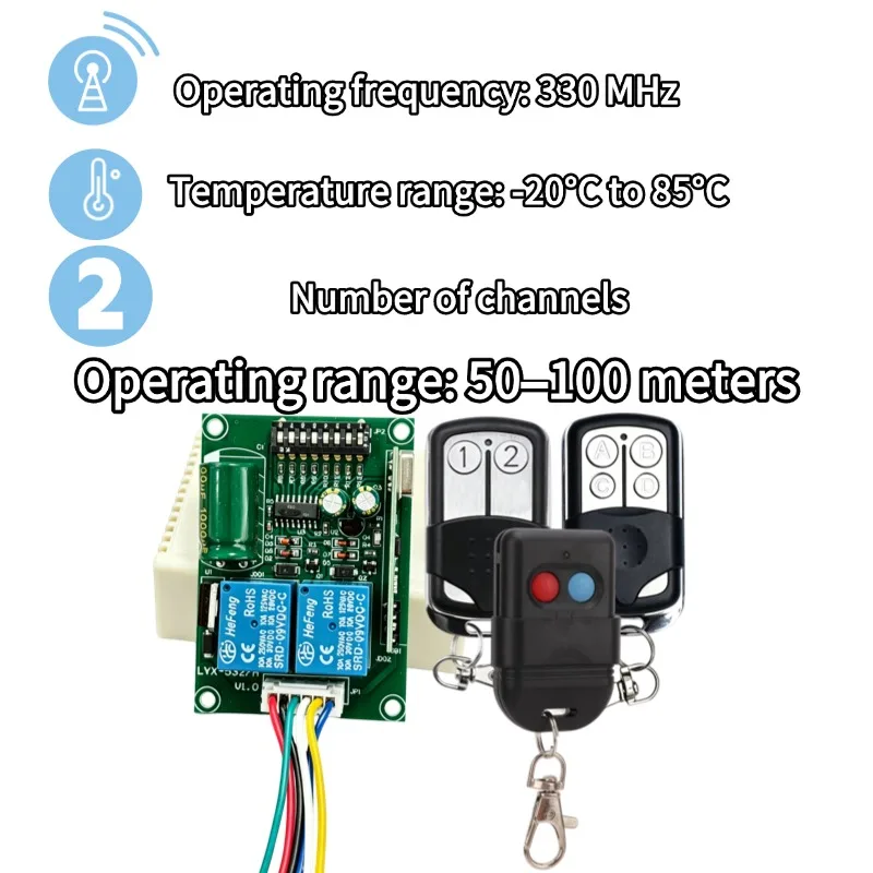 Garage Door Receiver Controller Fixed Code Remote Control 2 Channel 330MHz Professional Sliding Door Controller Receiver