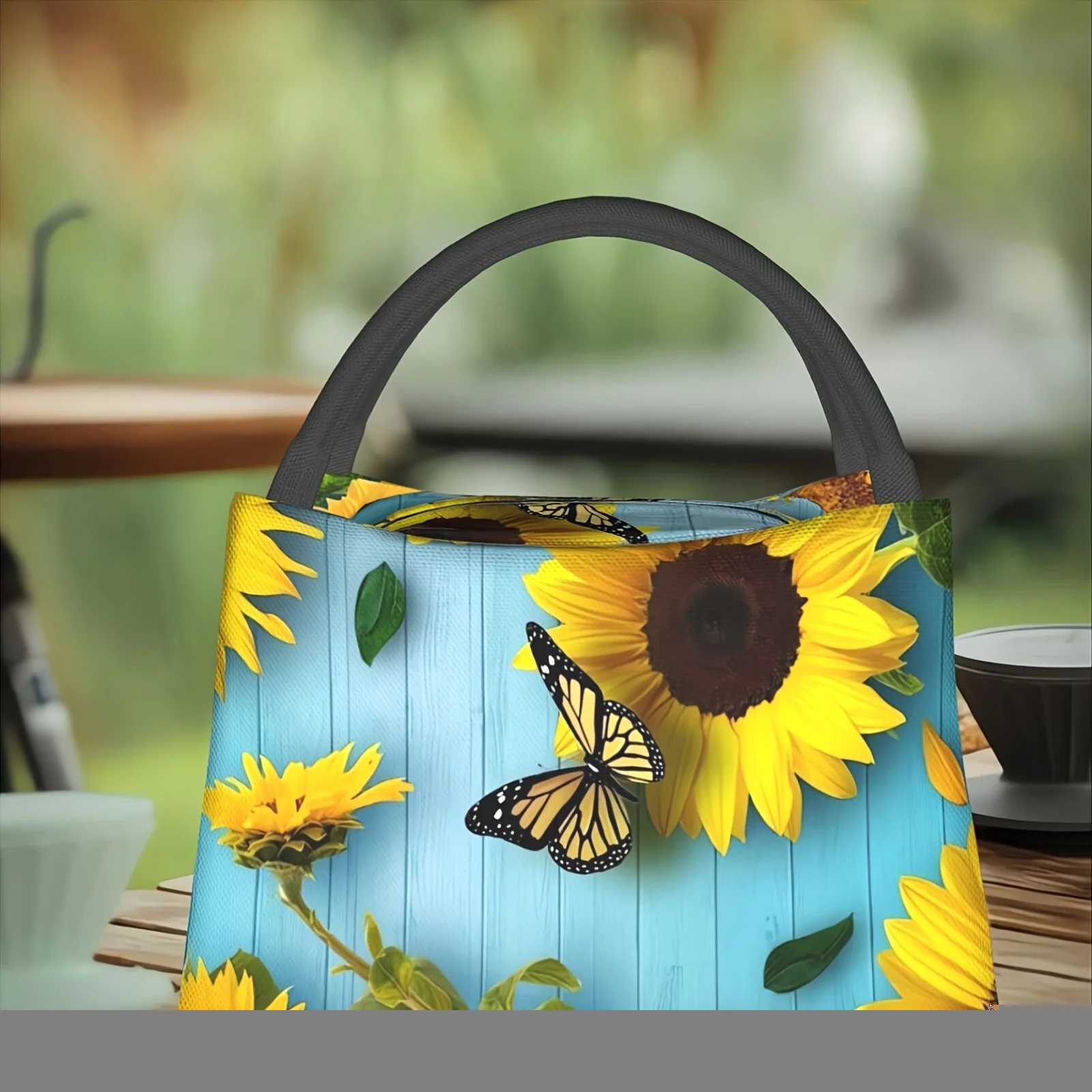 

Vibrant Sunflower & Butterfly Insulated Lunch Bag - Leakproof, Reusable Thermal Cooler Tote for Work, Picnic, Beach