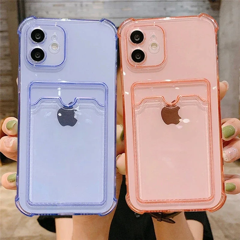 Card Bag Transparent Phone Case For iPhone 13 11 12 Pro Max XR XS Max X 7 8 Plus 12 Mini Shockproof Soft Bumper Clear Cover