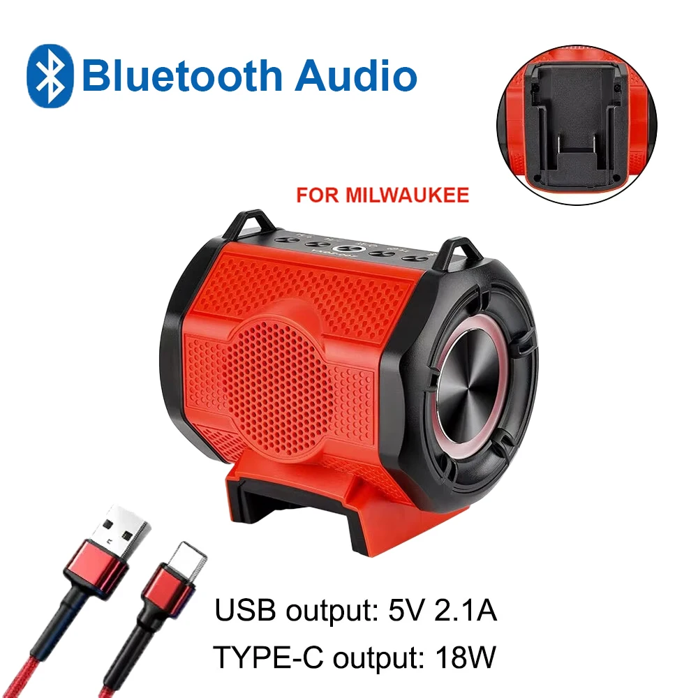 h Speaker Stero Player Cordless Loudspeaker Amplifier for Milwaukee 18V Li-ion Battery With USB Party Outdoor