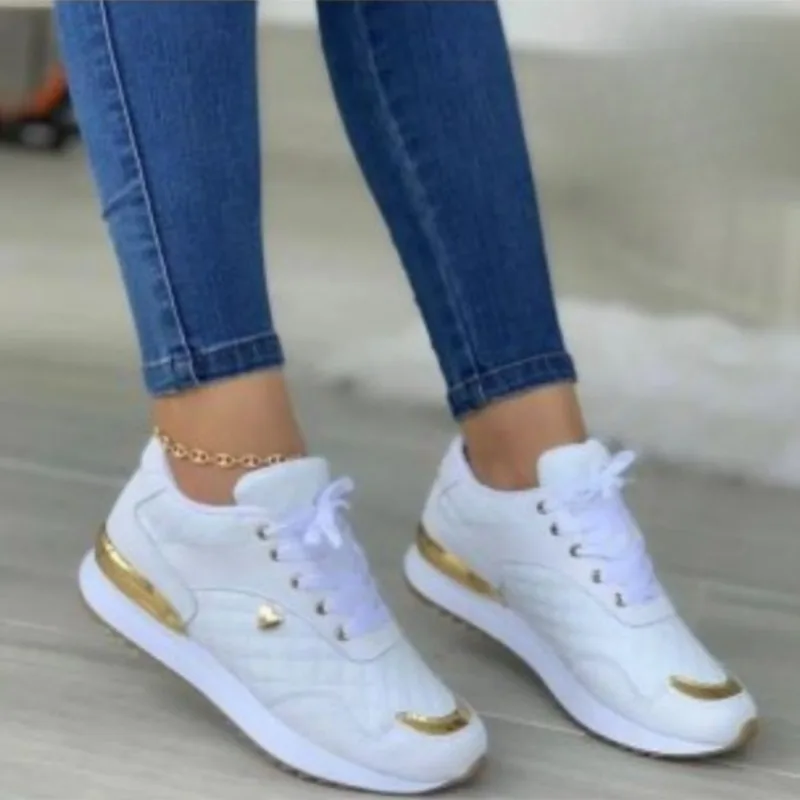 2024 New Women's Sneakers Fashion Versatile Flats Soft Sole Lace Up Vulcanize Shoes Casual Walking Athletic Zapatillas De Mujer