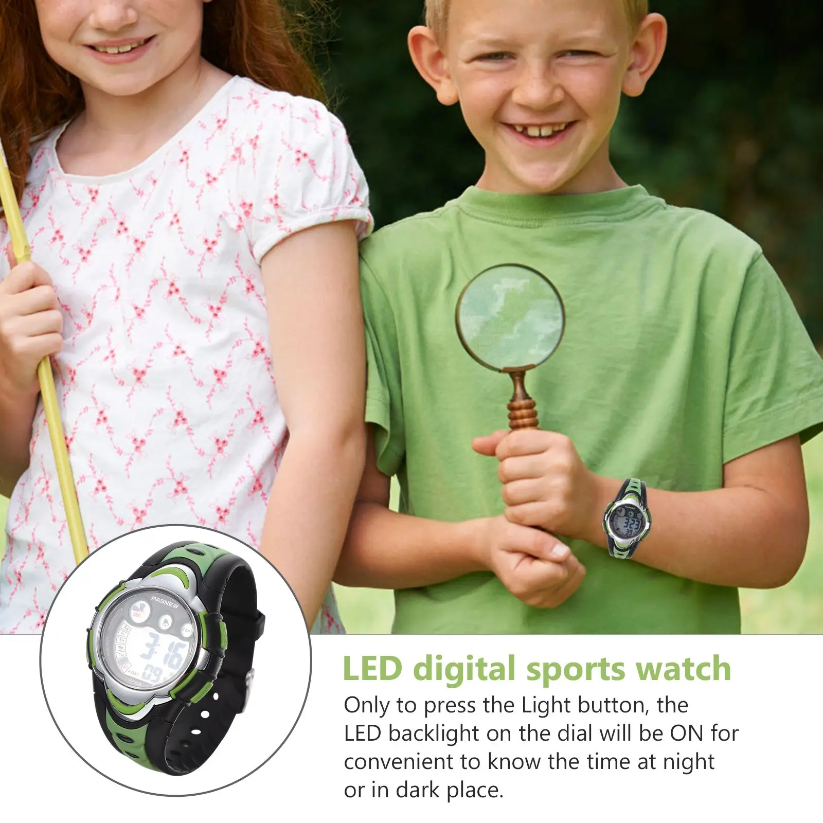 Day Display Watch Waterproof LED Digital Sports Outdoor Week Children Precise Time