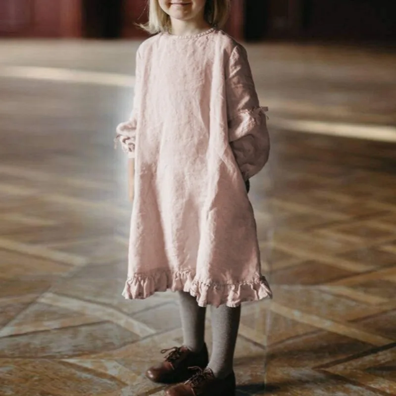 

Новое поступление: Ретро-платье для девочек в стиле Мори из рами с оборками, милое осеннее платье с длинными рукавами на шнуровке, длинные платья для малышек