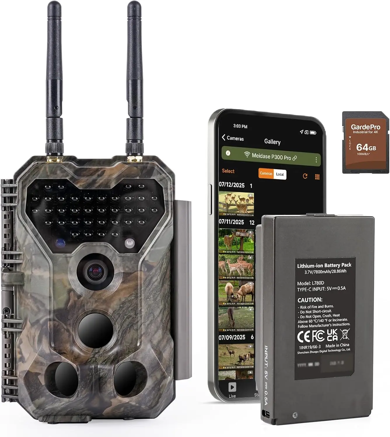 

WiFi Trail Camera Dual-Antenna 165ft Range 7800mAh Battery 0.1s Trigger 64MP Photos 1296p Video 64GB SD Card Included