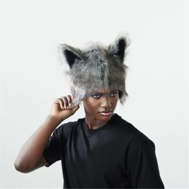 652B Cosplay Wolf Ear Hat Cold Weather Hat With Extended EarFlaps for Women Girl