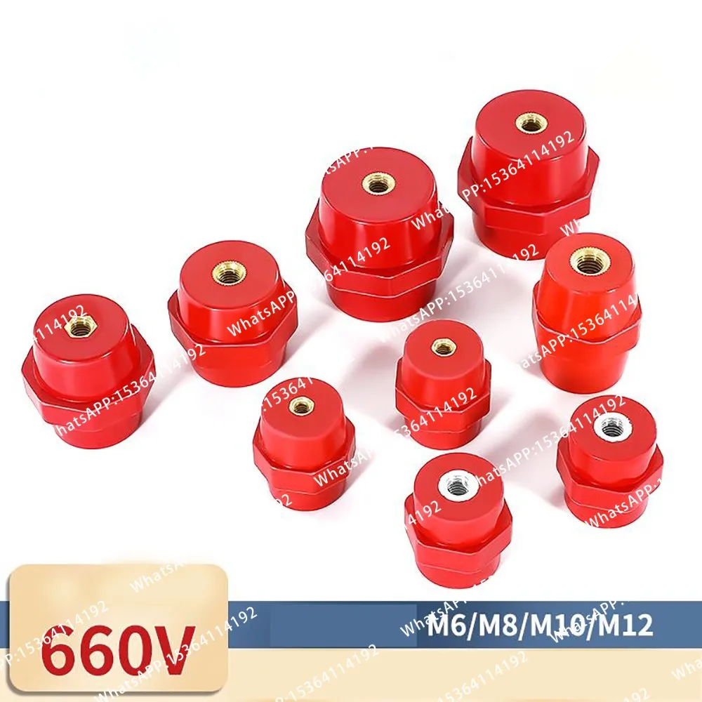 10Pcs red resin SM high and low voltage neutral line column insulator M6/M8 distribution box high strength