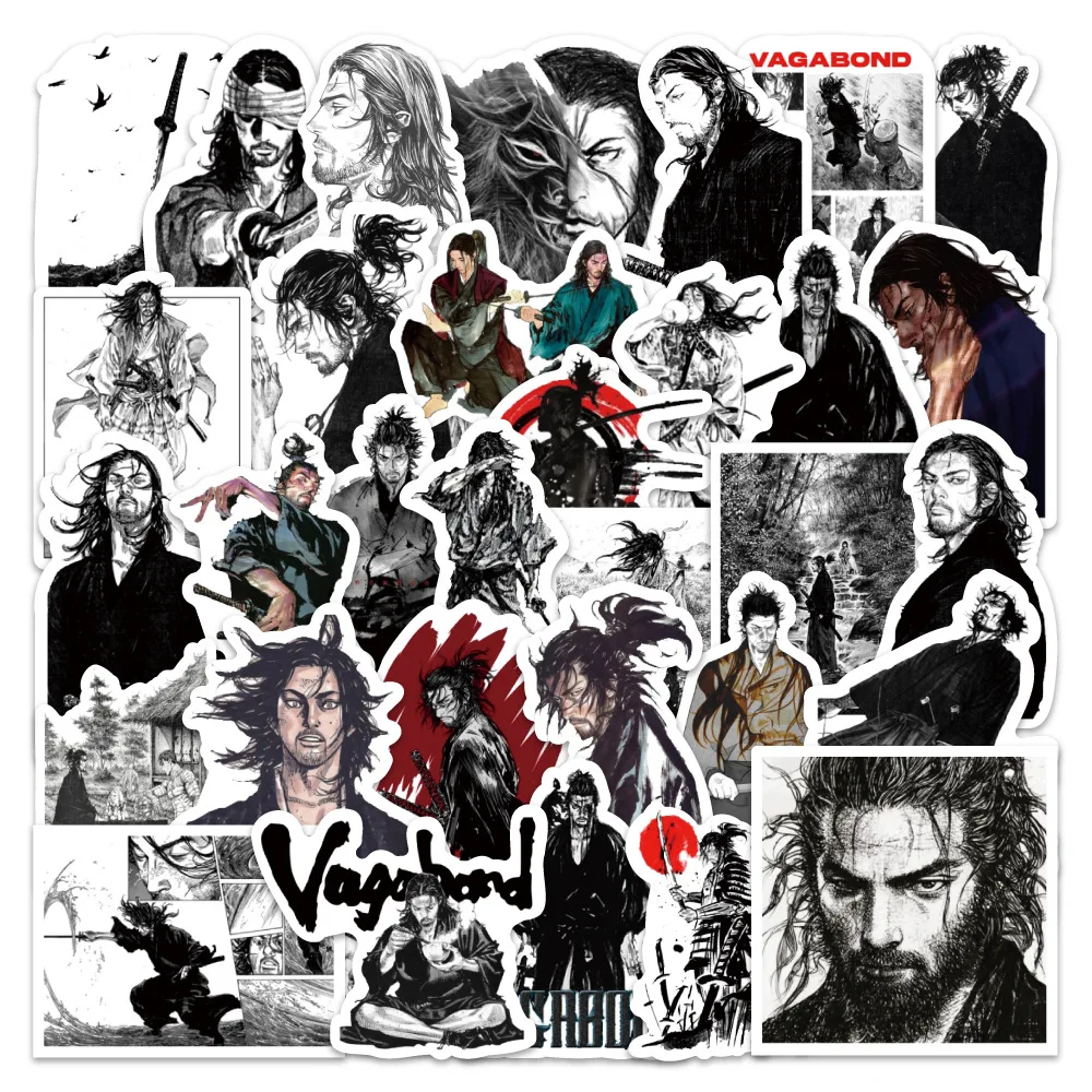 

10/50PCS Japanese Comic Vagabond Male Lead Miyamoto Musashi Black And White Graffiti Decorative Waterproof Stickers Kids Toy