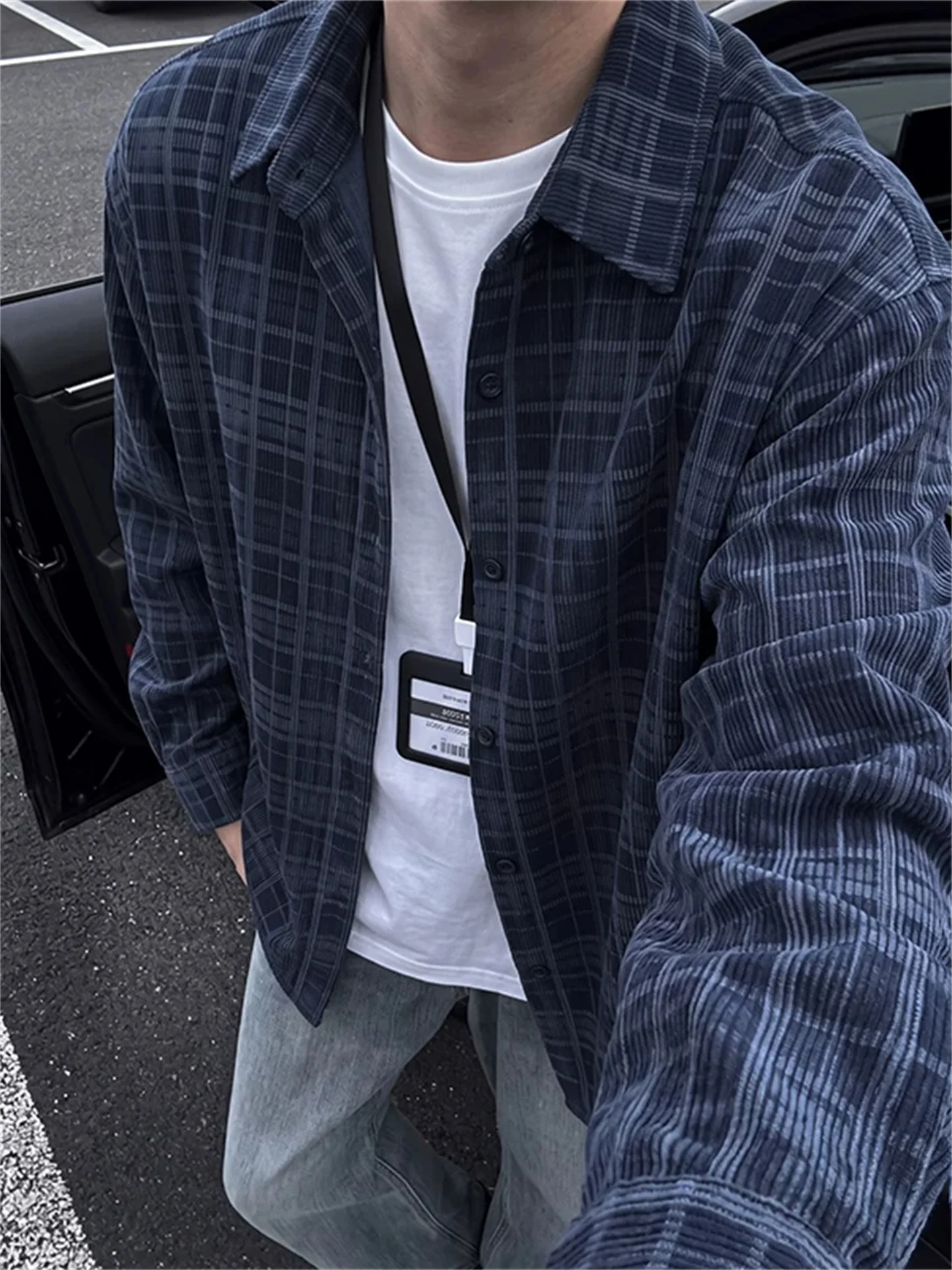 Plaid Shirt Men's Spring Autumn Corduroy Long Sleeve Outwear Casual Style Youth Popular Loose Fit Button down College Student