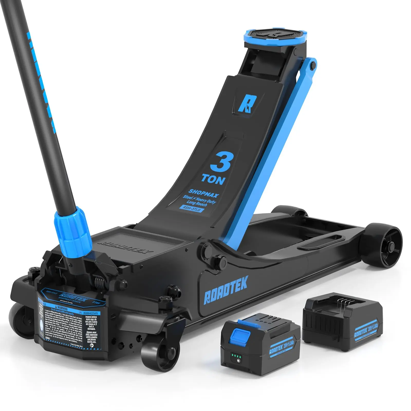 Electric Floor Jack 3 Ton, High Lift Heavy Duty Steel Car Jack, Blue (Pro)