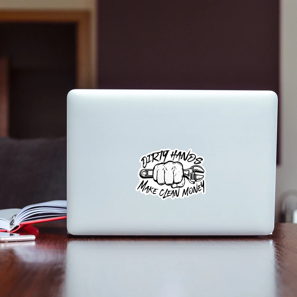 الأيدي القذرة تجعل النقود النظيفة ملصق وظيفة الياقة الزرقاء البناء الخطي مقاوم للماء يموت قطع الفينيل ملصق #4