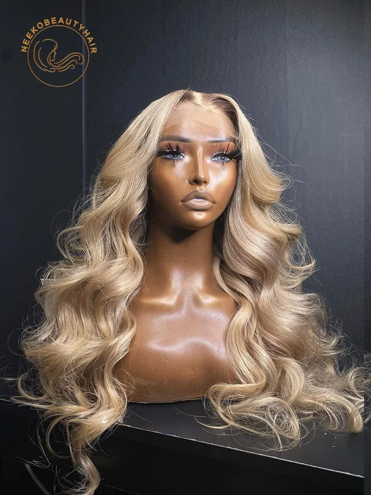 13x6 HD Transparent Lace Frontal Wigs Honey Blonde Ombre Colored Lace Front Wig Wavy Pre Plucked Ash Blonde Human Hair For Women