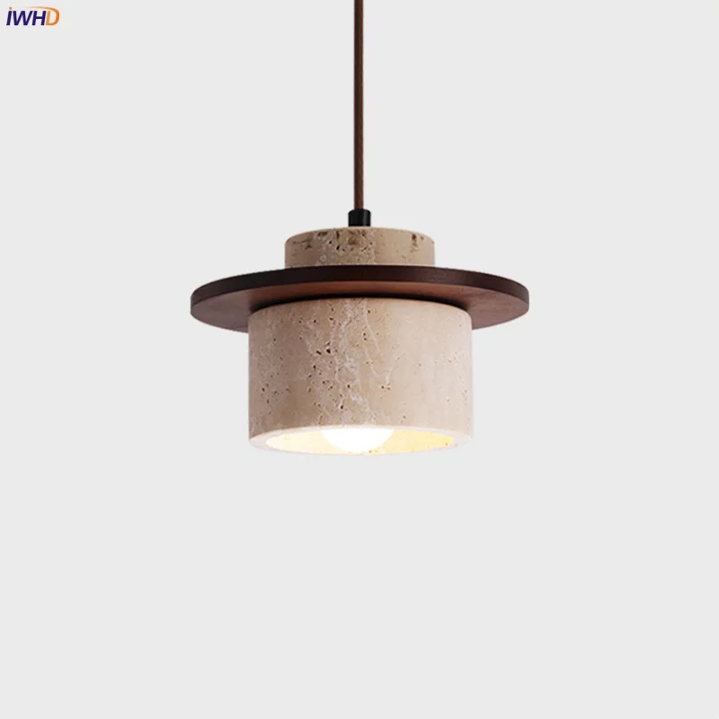 

IWHD Wabi Sabi Stone LED Pendant Lights Fixture Bedside Living Room Loft Decor Yellow Travertine Hanging Lamp Lighting Lampara