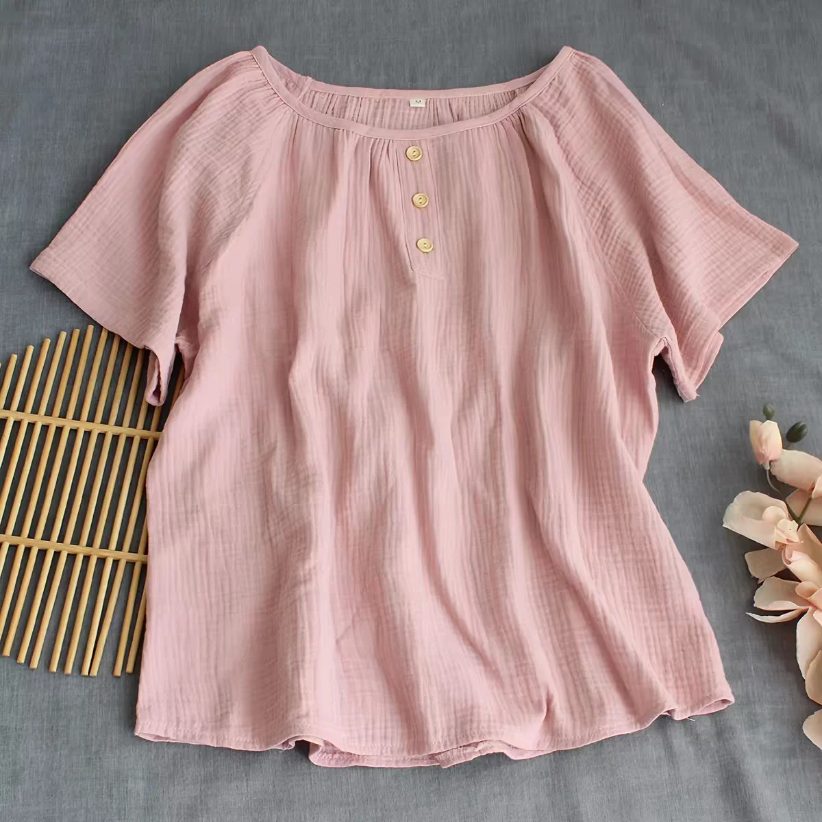 Blusa informal vintage de lino y algodón con botones para mujer, tallas grandes 5XL 6XL, top de primavera/verano, camisa de mezcla de lino.