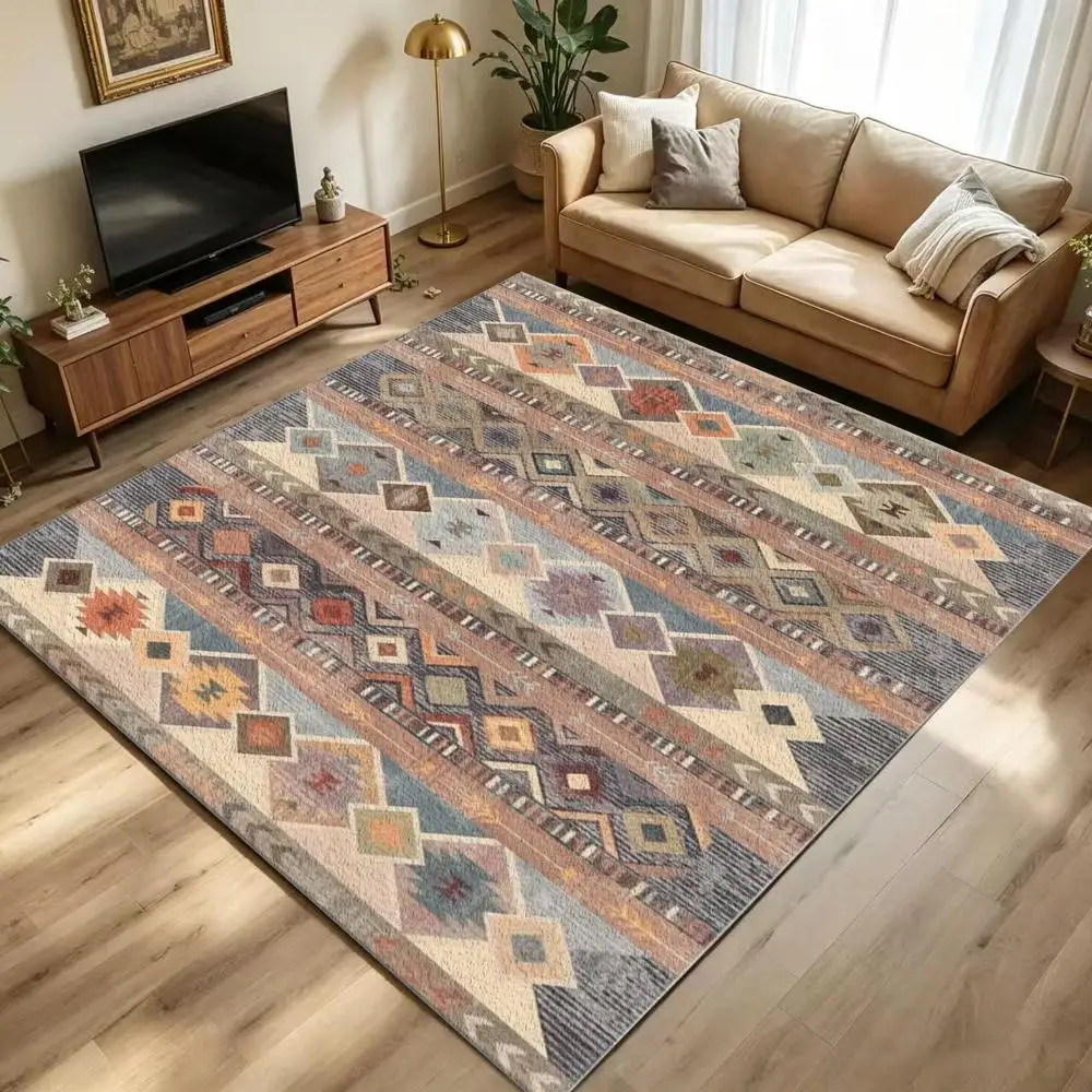 Southwest Tribal Geometric Area Rug Non-Slip Floor Carpet for Living Room Bedroom Home Decor